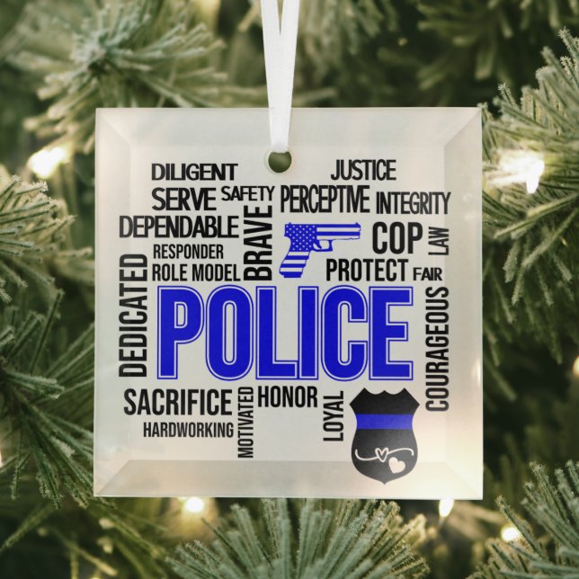 Police with Words Glass Ornament (Insitu)