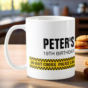 Police yellow tapes birthday coffee mug