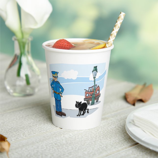Policeman And A Black Cat Paper Cups (Creator Uploaded)