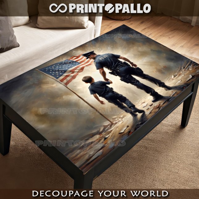 Policeman and a boy with USA flag - Patriotism Tissue Paper (Creator Uploaded)