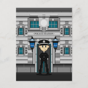 Policeman and Police Station Postcard