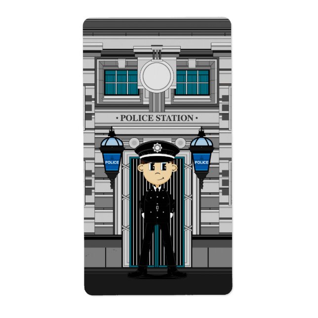 Policeman and Police Station Sticker (Front)