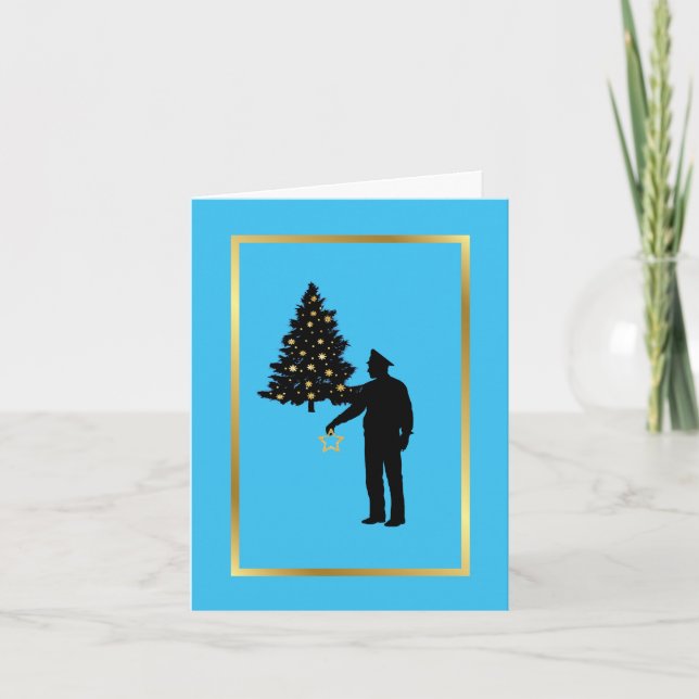 Policeman and Tree Silhouette Christmas Card (Front)