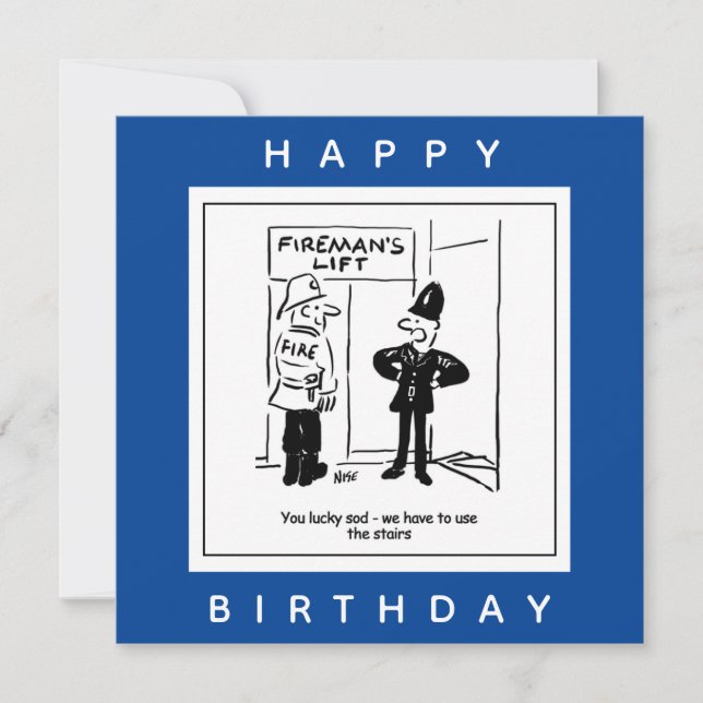 Policeman & Fireman - Fireman's Lift Cartoon Card (Front)