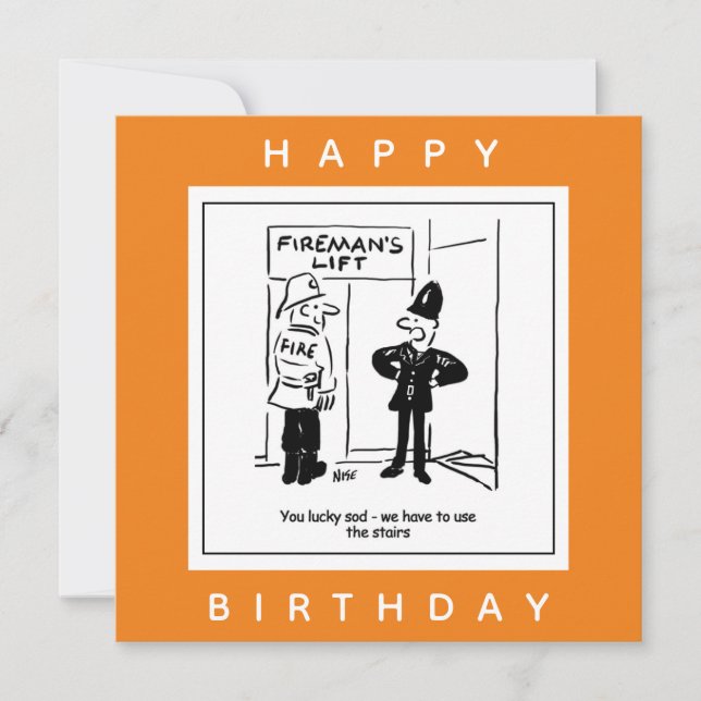 Policeman & Fireman - Fireman's Lift Cartoon Card (Front)