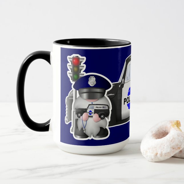 Policeman Gnome with Police Truck Mug (With Donut)