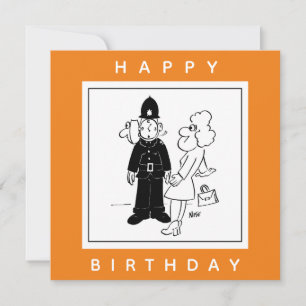 Policeman has Clock Face Cartoon. Card