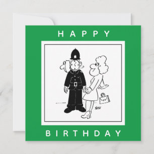 Policeman has Clock Face Cartoon. Card