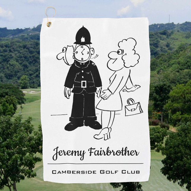 Policeman has Clock Face Cartoon Golf Towel (Creator Uploaded)