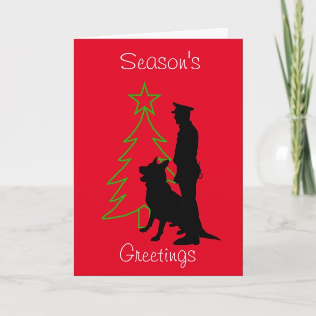 Policeman K-9 Dog Silhouette Christmas Card (Front)