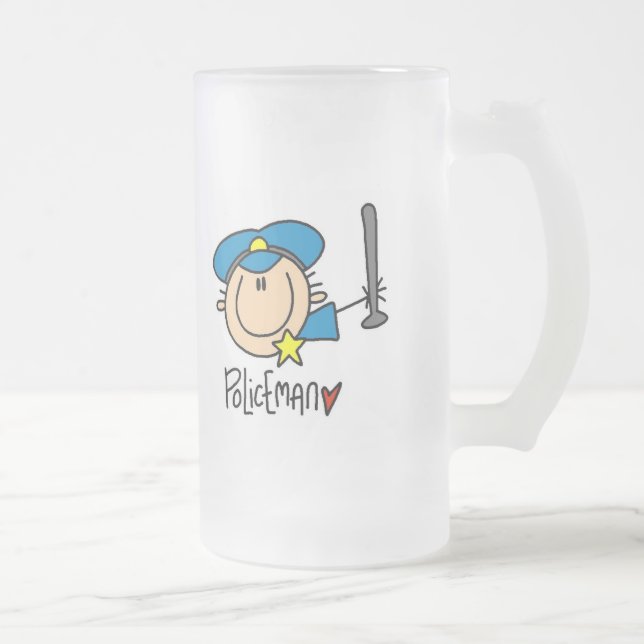 Policeman Occupation Frosted Glass Beer Mug (Right)