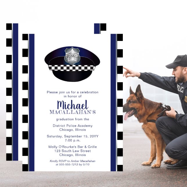 Policeman | Police | Cop Hat Graduation Party Invitation (Policeman Policewoman Cop Hat Graduation Party Invitation - Print | Download)