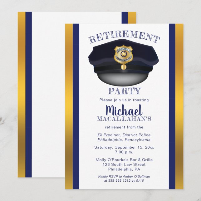 Policeman | Police | Cop Hat Retirement Party Invitation (Front/Back)