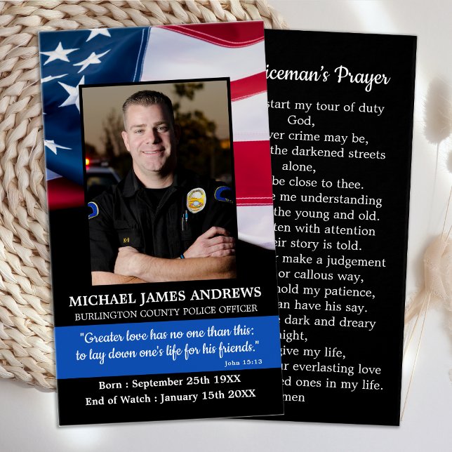 Policeman Prayer Remembrance Memorial Funeral Card (Creator Uploaded)