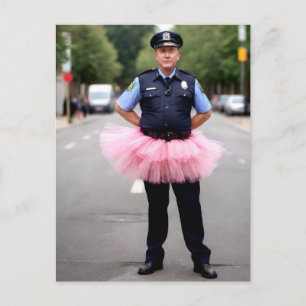 Policeman Wearing Pink Tutu Postcard