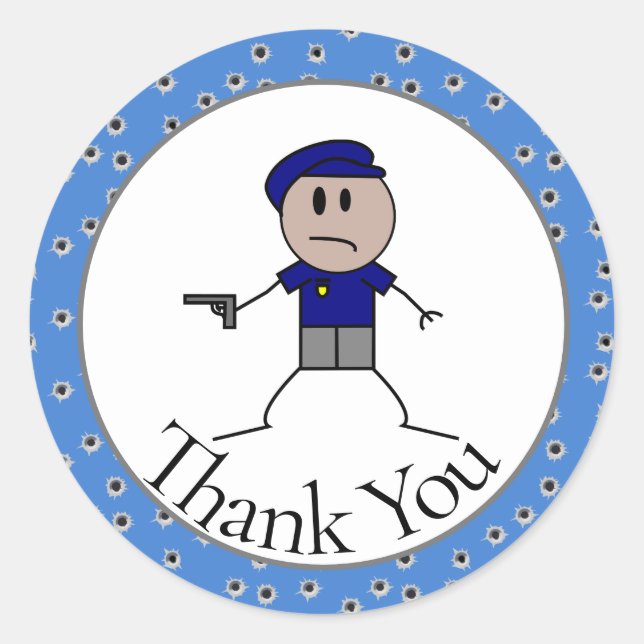 Policeman With Gun Thank You Classic Round Sticker (Front)