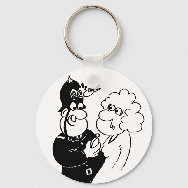 Policeman's Cuckoo Clock Helmet. Funny Cartoon Key Ring (Front)