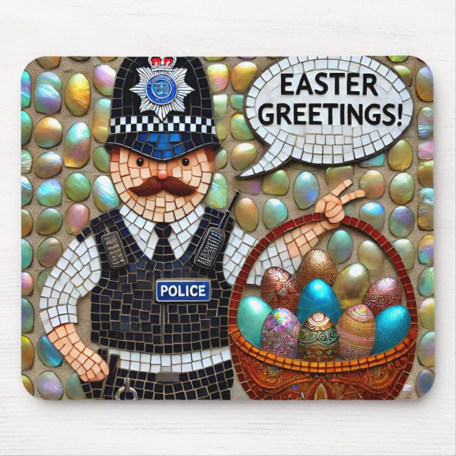 POLICEMAN'S EASTER GREETINGS Eggs ~  Mouse Mat (Front)