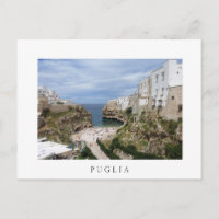Polignano a Mare city beach, Puglia white postcard
