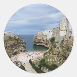 Polignano a Mare city beach round sticker