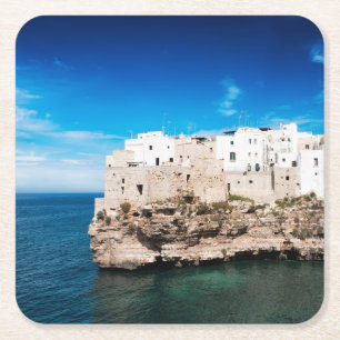 Polignano a Mare houses on a cliff in Puglia Square Paper Coaster