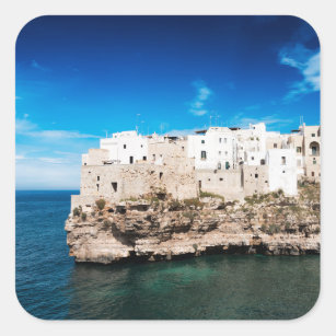 Polignano a Mare houses on a cliff in Puglia Square Sticker