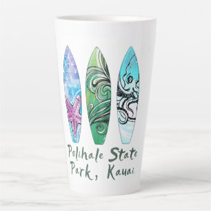 Polihale Kauai Watercolor Surfboards Latte Mug