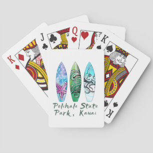 Polihale Kauai Watercolor Surfboards  Playing Cards