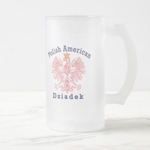 Polish American Dziadek Frosted Glass Beer Mug