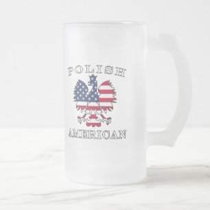 Polish American Flag Eagle Frosted Glass Beer Mug