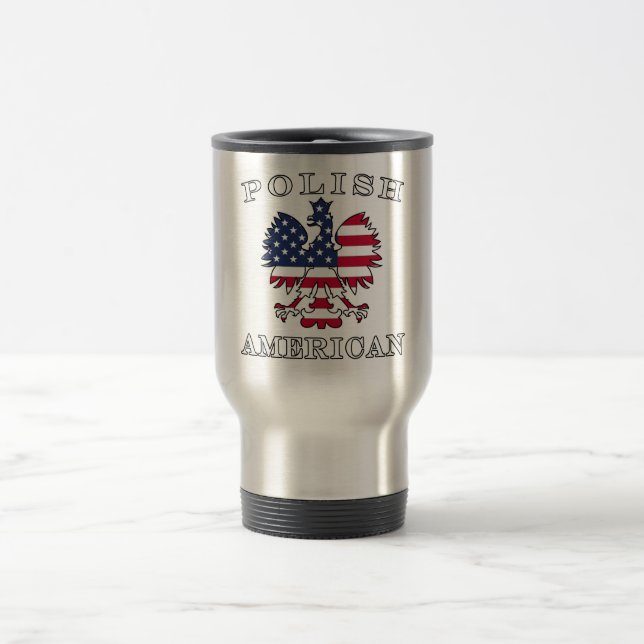 Polish American Flag Eagle Travel Mug (Center)
