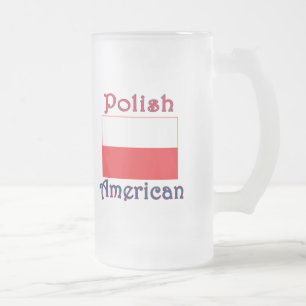 Polish American Flag Frosted Glass Beer Mug