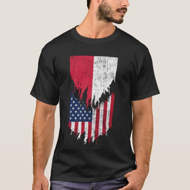 Polish American Flags Ripped Torn Poland T-Shirt (Front)