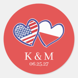 Polish American Heart Flags Classic Round Sticker