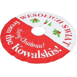 Polish-American Wesolych Swiat Merry Christmas Brushed Polyester Tree Skirt