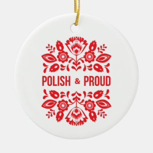 Polish and Proud Poland Polska Red Flowers Ceramic Tree Decoration