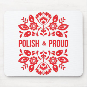 Polish and Proud Poland Polska Red Flowers Mouse Mat