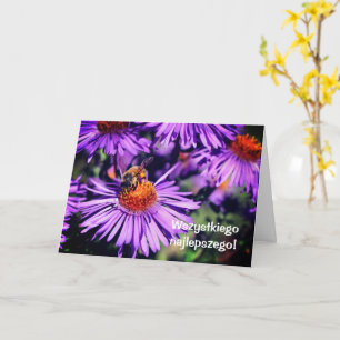 Polish Birthday Sto Lat Bee Aster Flower  Card
