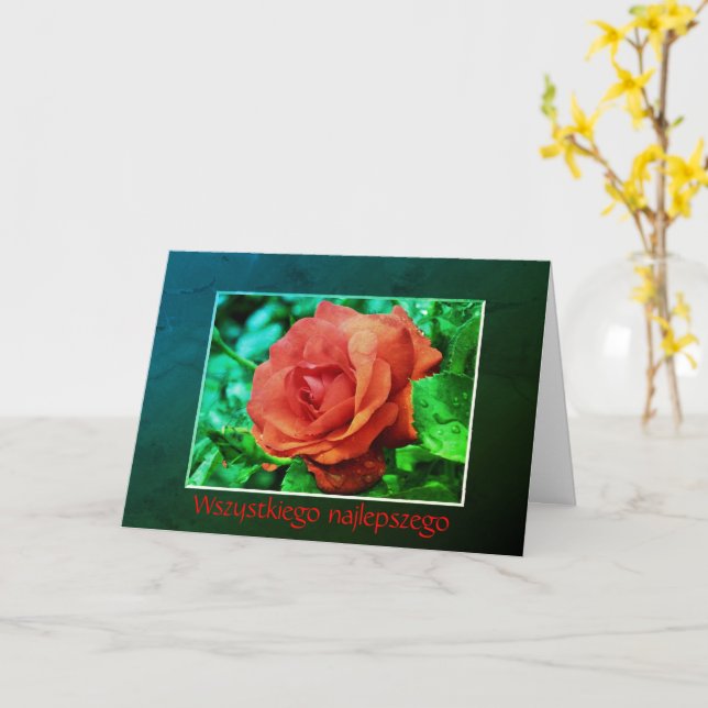 Polish Birthday Sto Lat Red Rose Floral Card (Yellow Flower)