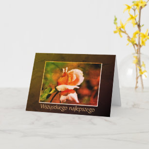 Polish Birthday Sto Lat Rosebud Floral Art Card