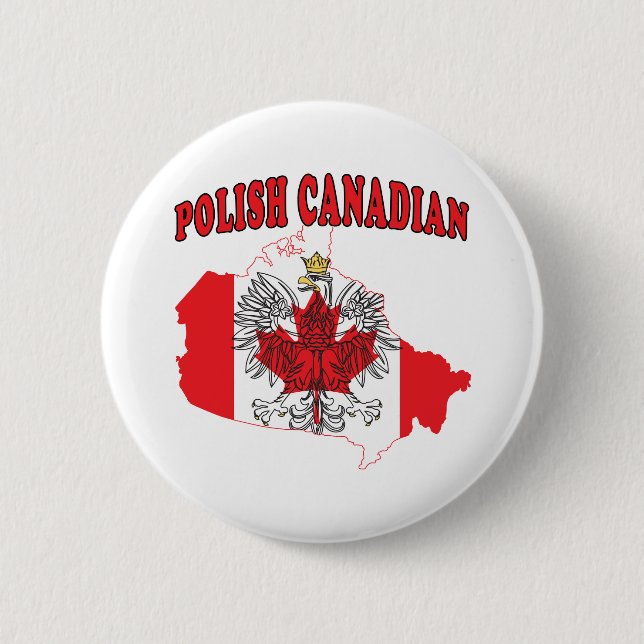 Polish Canadian Canada Flag Map 6 Cm Round Badge (Front)