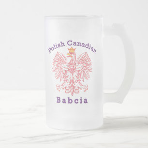 Polish Canadian Eagle Babcia Frosted Glass Beer Mug