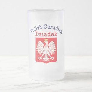Polish Canadian Eagle Shield Dziadek Frosted Glass Beer Mug