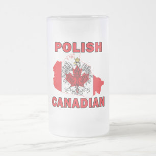 Polish Canadian Flag Canada Map Frosted Glass Beer Mug