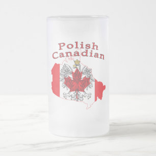 Polish Canadian Flag Map Frosted Glass Beer Mug