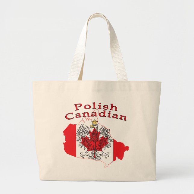 Polish Canadian Flag Map Large Tote Bag (Front)