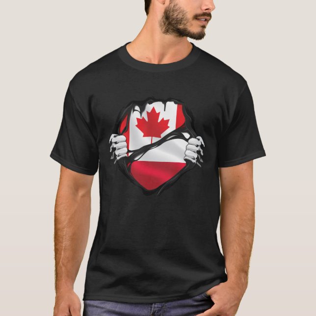 Polish Canadian Hands Ripped Roots Flag  T-Shirt (Front)