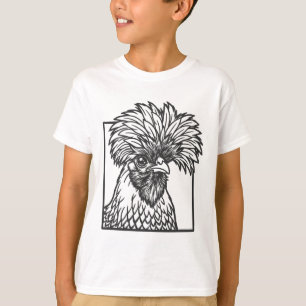 Polish Chicken Line Art - Funny Farm Animal Design T-Shirt