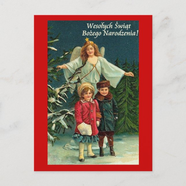 POLISH CHRISTMAS CARD WITH ANGELS and CHILDREN (Front)