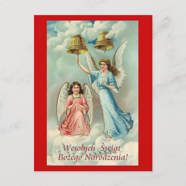 POLISH CHRISTMAS CARD WITH ANGELS IN CLOUDS (Front)